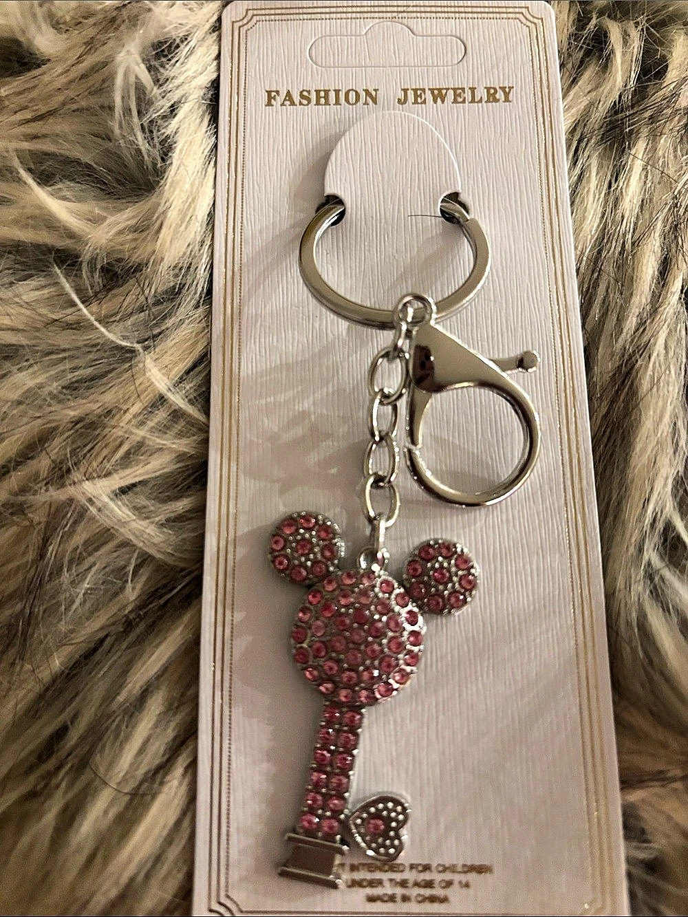 Rhinestone Mouse Keychain in Pink
